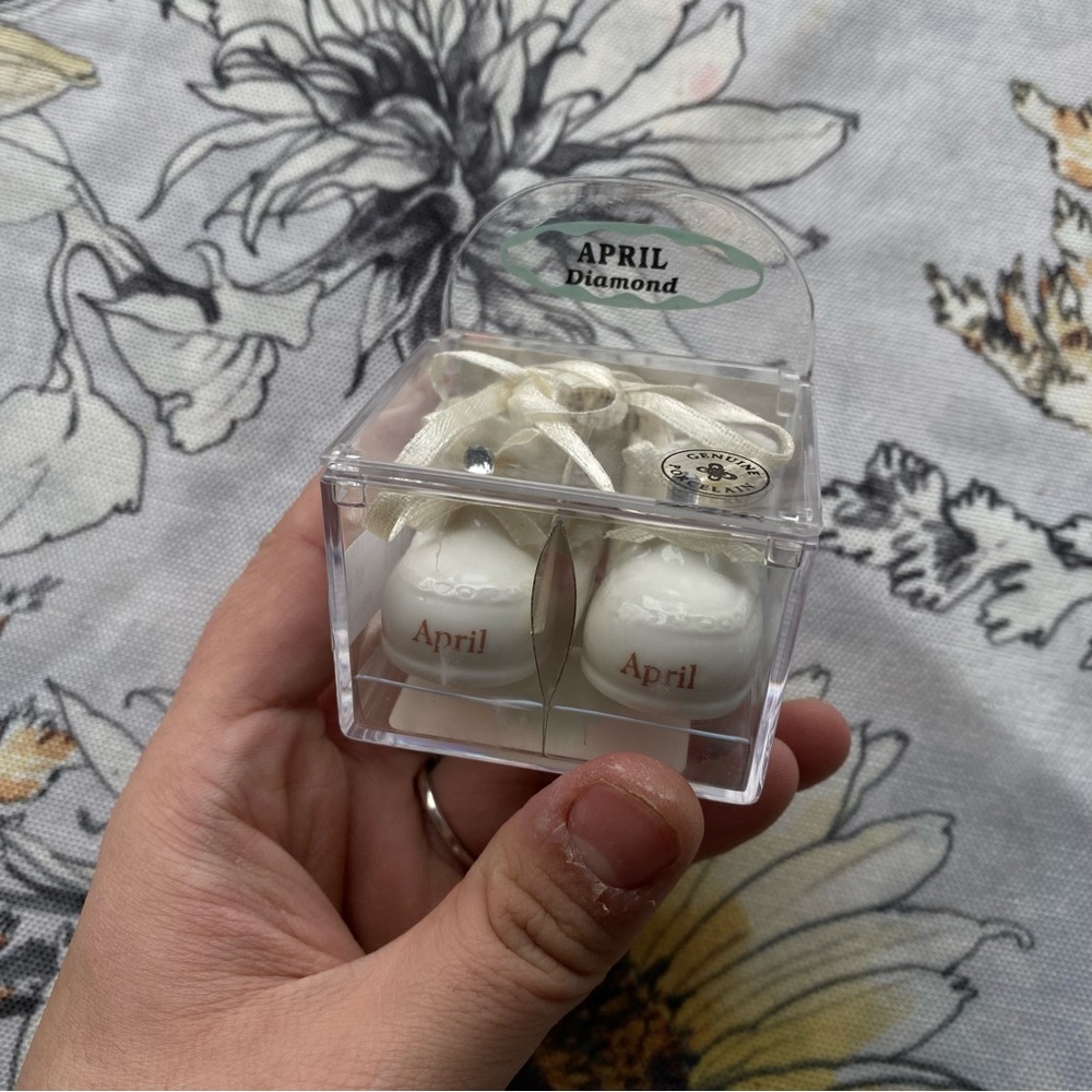 Russ Genuine Porcelain Birth Month April Birthstone “Diamond” Mini Baby Shoe/